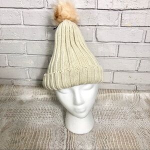 No Brand Cream Winter‎ Warm Hat With Pom Pom